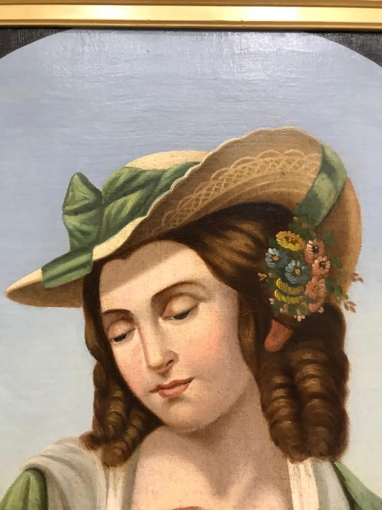 \"Joven con Palomas Capuchinas en Óvalo\", escuela italiana del siglo XVIII