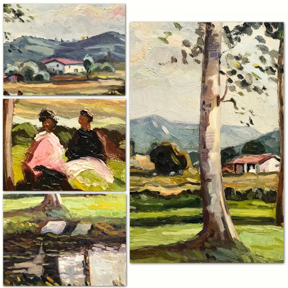 ”Paisaje Campestre con Personajes junto al Río”, Herminia Reverter Santasusagna (1945), 1972