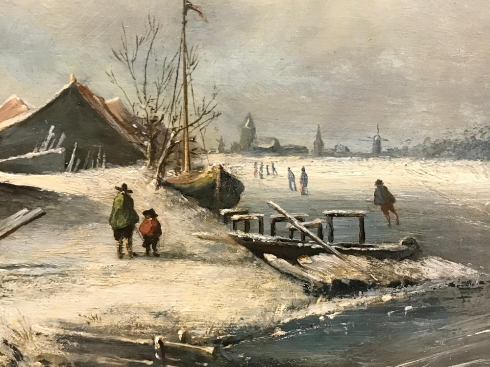 ‘’Paysage d’Hiver aux Patineurs‘’, Charles Henri Joseph Leickert (1818-1909), óleo sobre roble, siglo XIX