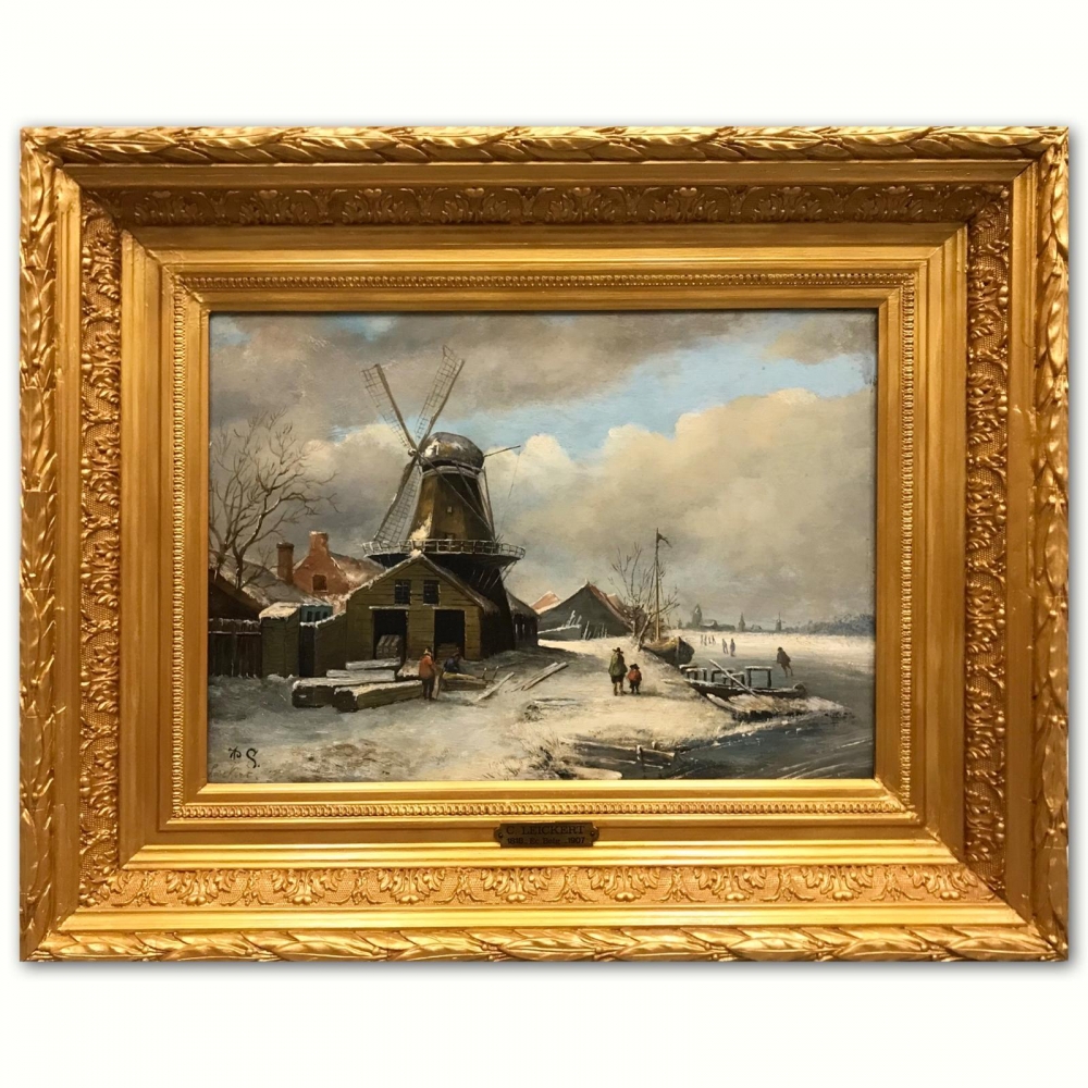 ‘’Paysage d’Hiver aux Patineurs‘’, Charles Henri Joseph Leickert (1818-1909), óleo sobre roble, siglo XIX