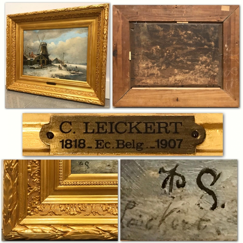 ‘’Paysage d’Hiver aux Patineurs‘’, Charles Henri Joseph Leickert (1818-1909), óleo sobre roble, siglo XIX