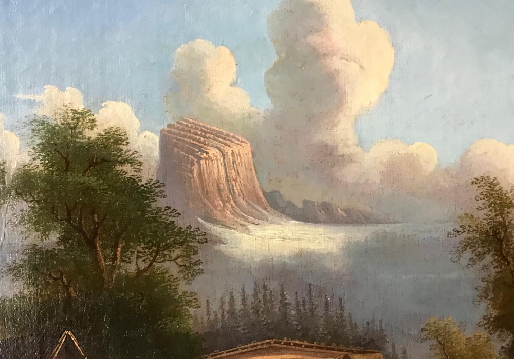 ”Paisaje Alpino con Personajes y Fuente”, escuela franco-suiza, finales del siglo XVIII