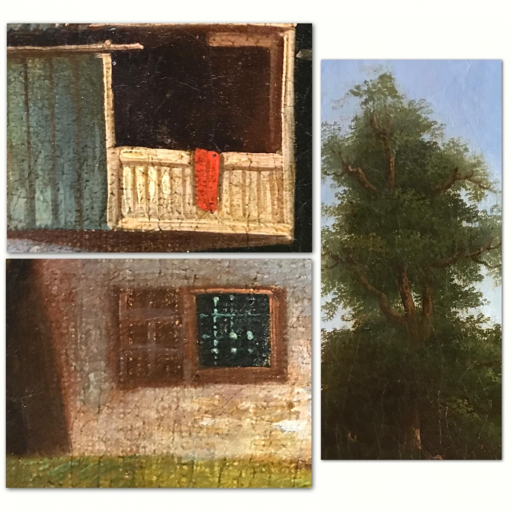 ”Paisaje Alpino con Personajes y Fuente”, escuela franco-suiza, finales del siglo XVIII