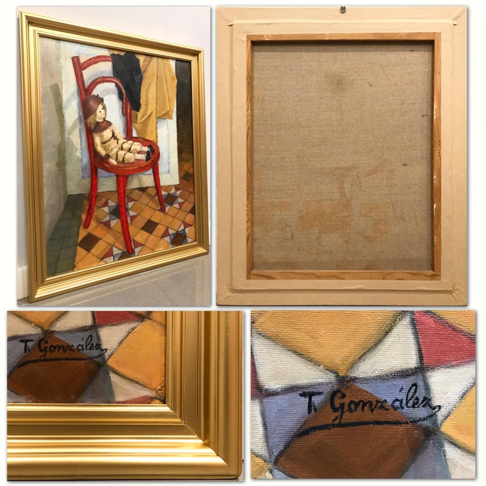 “Muñeca Descansando en Silla Roja”, T.González, años 50-60 del siglo XX 
