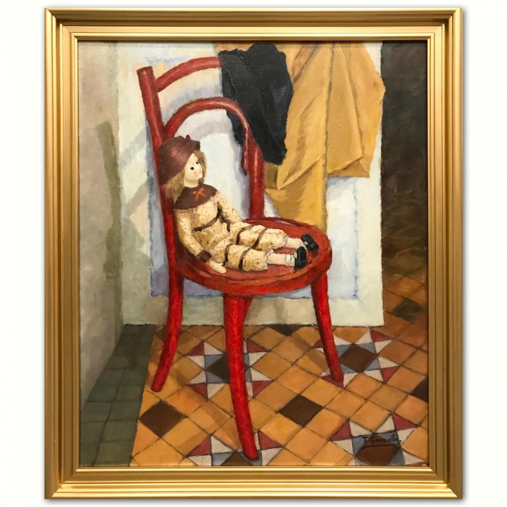 “Muñeca Descansando en Silla Roja”, T.González, años 50-60 del siglo XX 