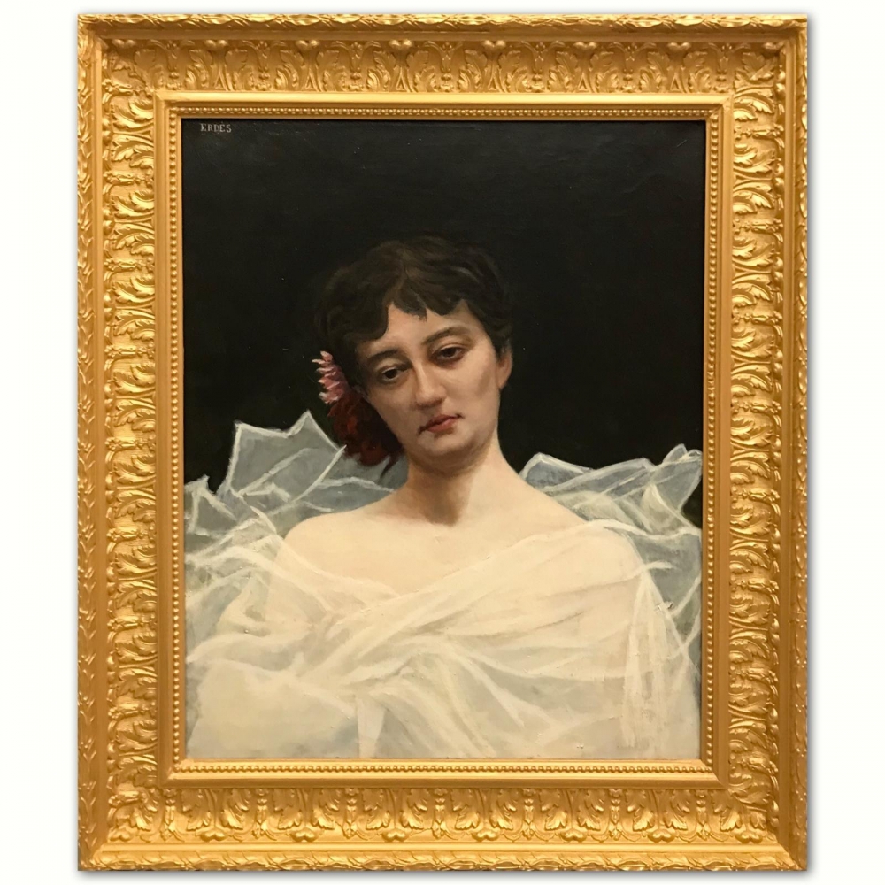 ”Jeune Femme à la Fleur Rouge”, escuela francesa, siglo XIX