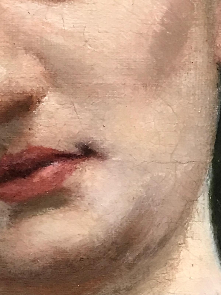 ”Jeune Femme à la Fleur Rouge”, escuela francesa, siglo XIX