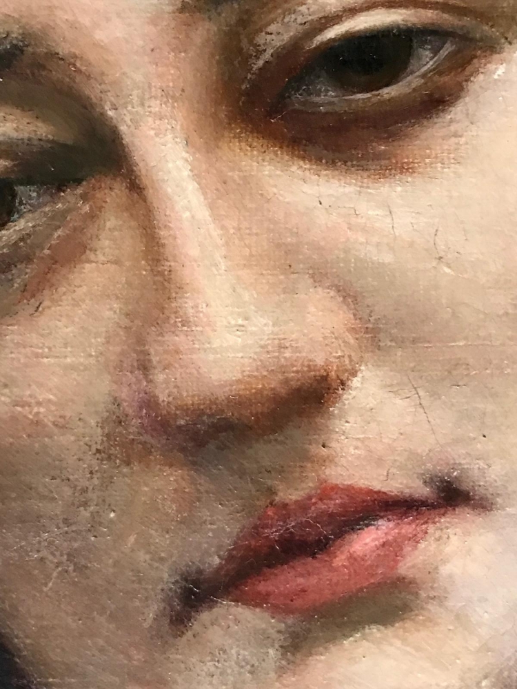 ”Jeune Femme à la Fleur Rouge”, escuela francesa, siglo XIX