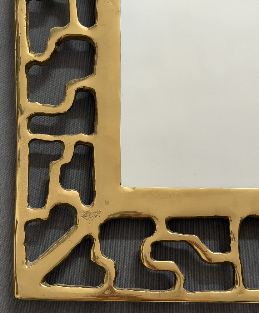 David Marshall espejo brutalista, vintage, modelo Laberinto en bronce, 1980s
