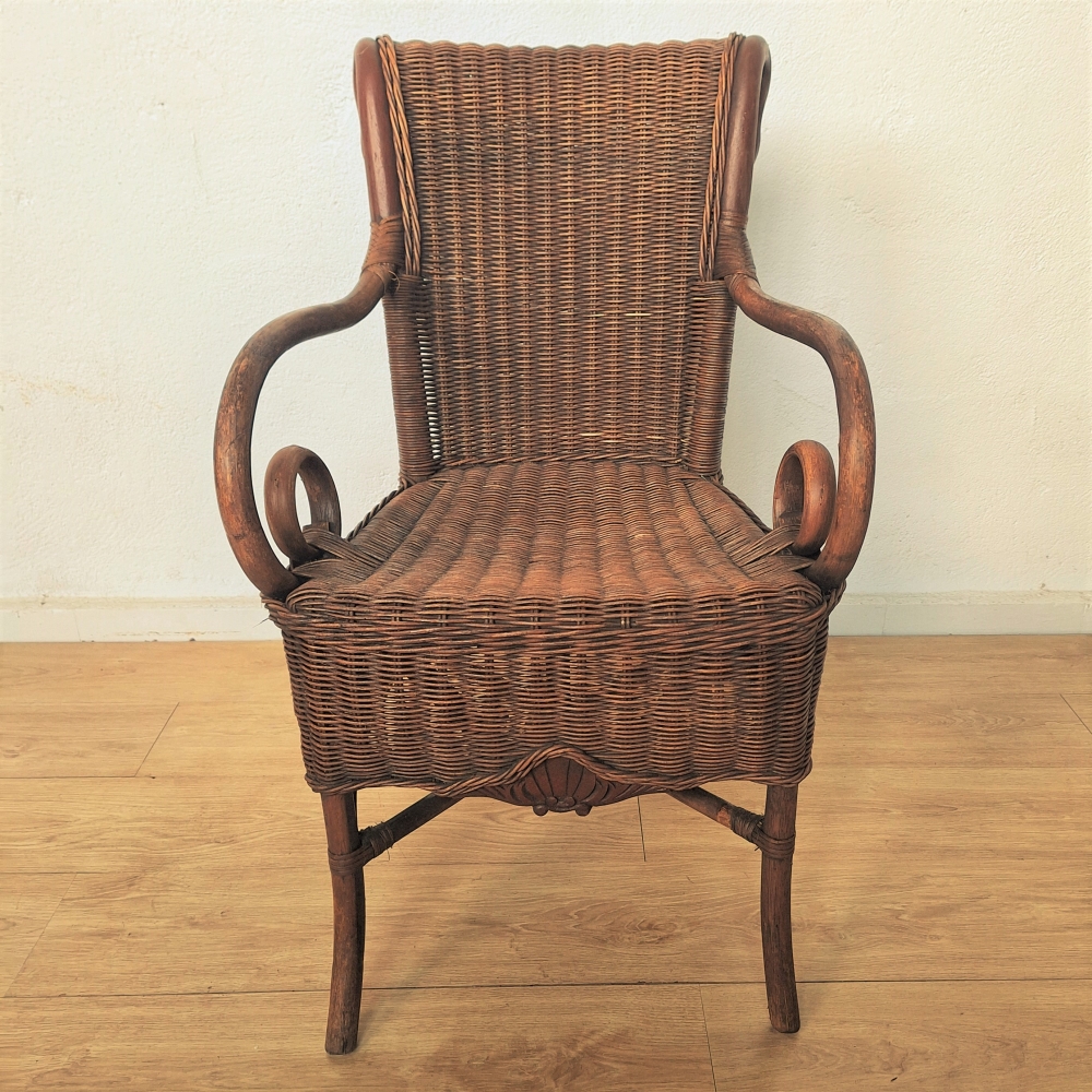Silla art nouveau de ratán y bambú, 1900 - 1920