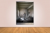 Pintura contemporánea, óleo y pan de plata, Jesús Herrera con escena arquitectura interior, cámara
