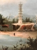 “Paisaje Lacustre con Juncos y Pagoda”, escuela china, primera mitad del siglo XX