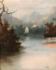 “Paisaje Lacustre con Juncos y Pagoda”, escuela china, primera mitad del siglo XX