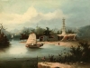 “Paisaje Lacustre con Juncos y Pagoda”, escuela china, primera mitad del siglo XX
