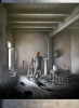 Pintura contemporánea, óleo y pan de plata, Jesús Herrera con escena arquitectura interior, cámara