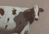 Pintura figurativa de óleo, escena con vaca, de Daniel Sueiras Fanjul