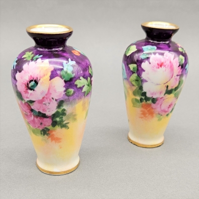 Dos floreros art nouveau de porcelana de Marcel Chabrol para Limoges, 1900 - 1920