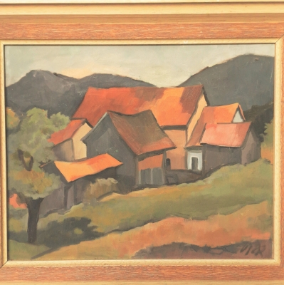 Pintura al óleo sobre tela, ”Oberes Geistal” de Albert Rieger, Karlsruhe, 1974