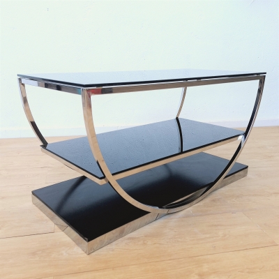 Mesa Art Déco cromado con cristal negro, 1930 - 1940