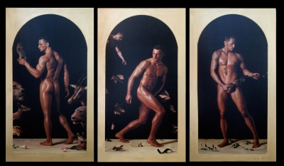 Fotografía contemporánea sobre lienzo con escenas de Adán en el Paraíso del fotógrafo inglés Anthony Gayton