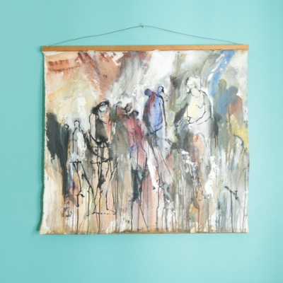 Gino Hollander (1924–2015), pintura expresionista original sobre lienzo, firmada, composición figurativa