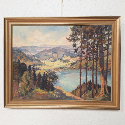 Pintura al óleo sobre tela, ”Titisee” de Heinrich Bühler, Karlsruhe, 1940 - 1950