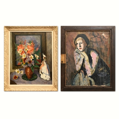 “Summer Flowers and Figurine” & “ Study of a Young Woman”, Philip Naviasky (1894-1983), 1940s-1950s