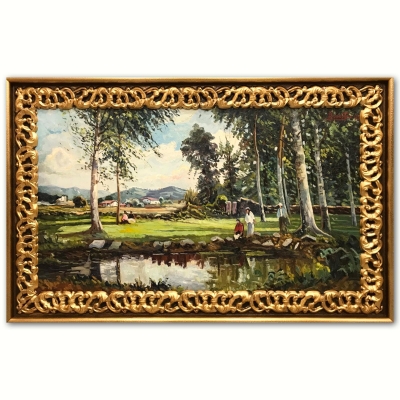 ”Paisaje Campestre con Personajes junto al Río”, Herminia Reverter Santasusagna (1945), 1972
