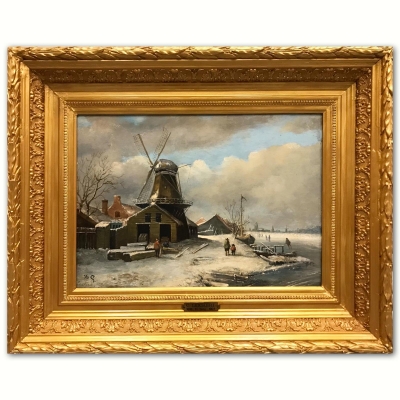 ‘’Paysage d’Hiver aux Patineurs‘’, Charles Henri Joseph Leickert (1818-1909), óleo sobre roble, siglo XIX