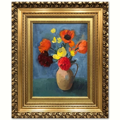 “Still life with Carnations and Poppies in a Vase”, Philip Naviasky (1894-1983), 1940s-1950s