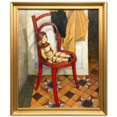 “Muñeca Descansando en Silla Roja”, T.González, años 50-60 del siglo XX 