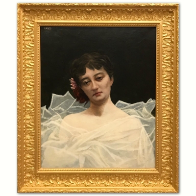 ”Jeune Femme à la Fleur Rouge”, escuela francesa, siglo XIX