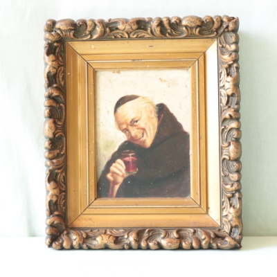 Monje con copa de vino, óleo sobre tabla, siglo XIX, procedencia Montevideo