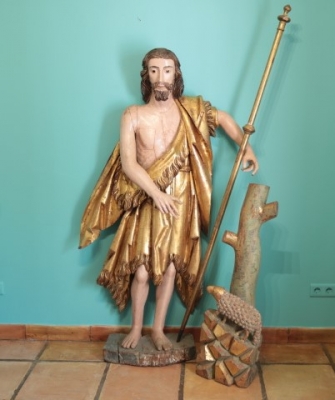 San Juan Bautista monumental, escuela gallega, siglo XVIII, madera policromada y dorada
