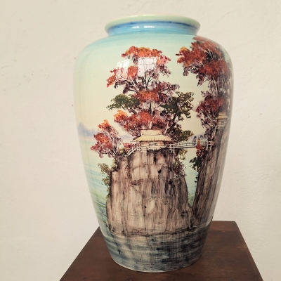 Florero de suelo con decoración oriental de Ulmer Keramik, 1950 - 1959
