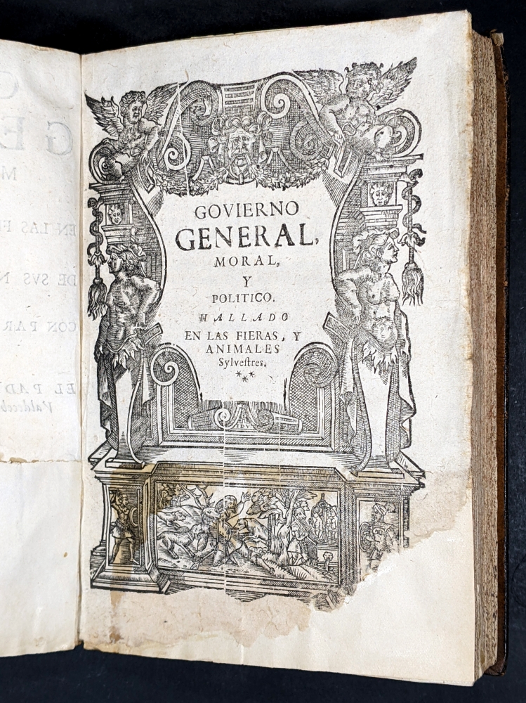 Año 1696 Unicornio. Libro de emblemas castellano. Andrés Ferrer de Valdecerebro, \"Govierno general, moral y politico, hallado en las fieras y animales sylvestres\", 1696