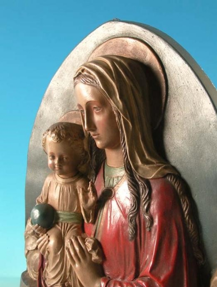 Virgen con niño, relieve de gran tamaño para colgar, estuco, Alemania, 1900