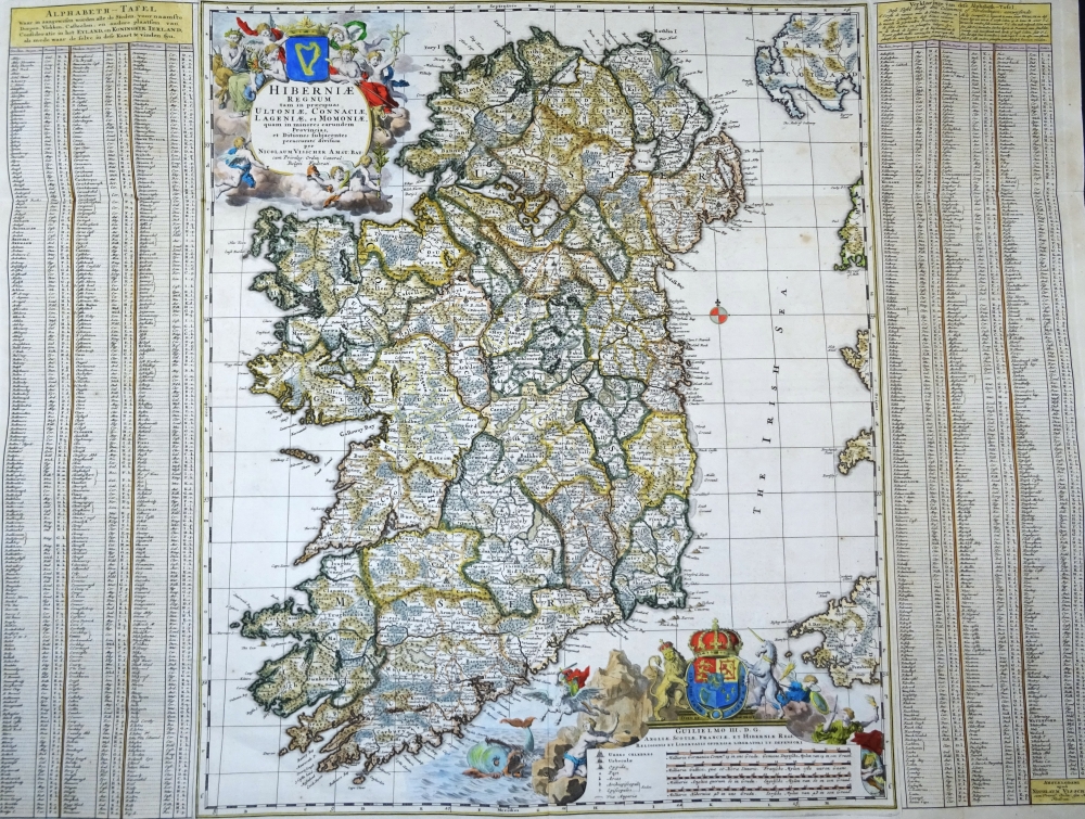 Irlanda, mapa raro y de gran tamaño, N. Visscher, 1690, Hibernae Regnum…