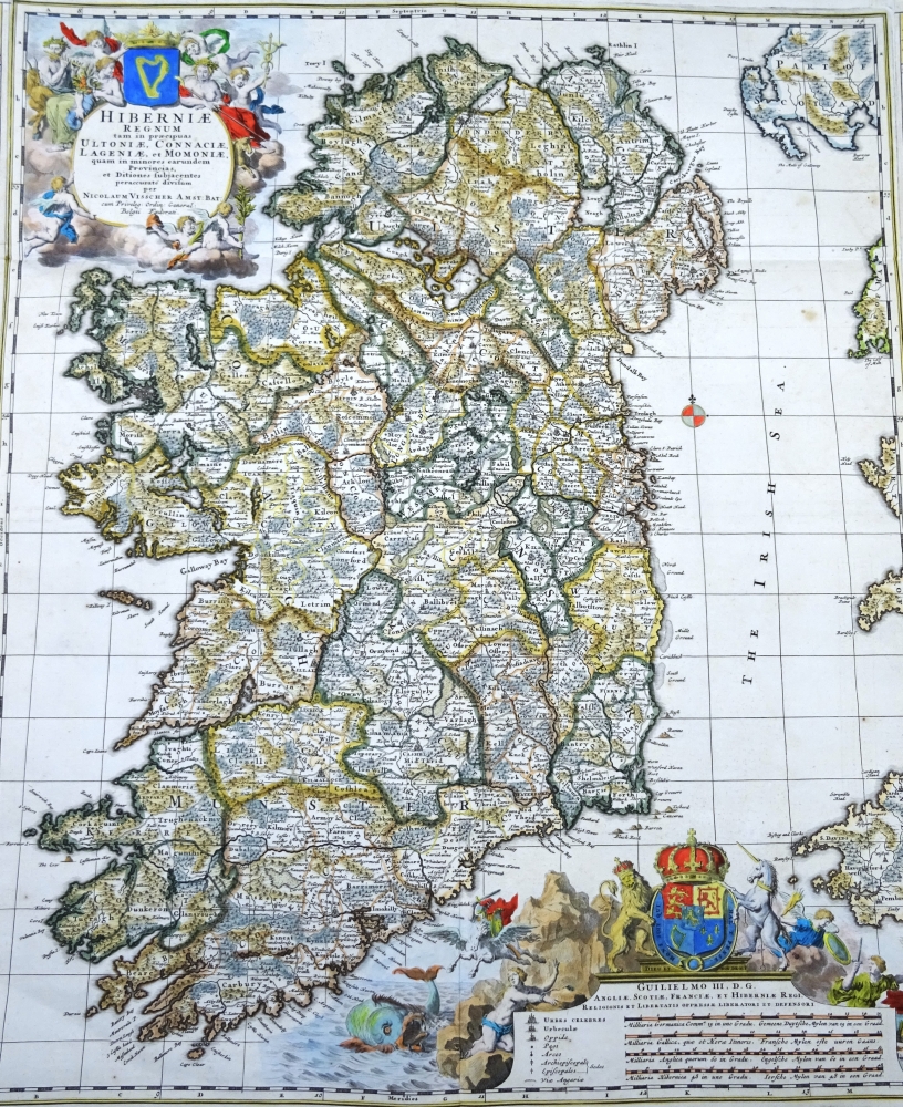 Irlanda, mapa raro y de gran tamaño, N. Visscher, 1690, Hibernae Regnum…