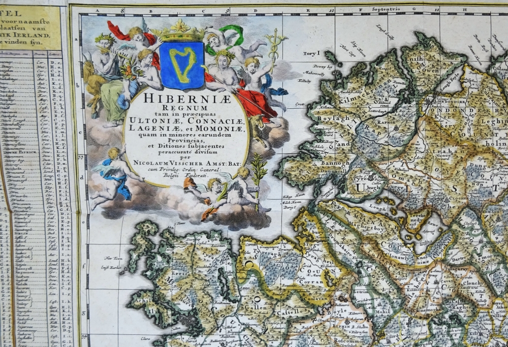 Irlanda, mapa raro y de gran tamaño, N. Visscher, 1690, Hibernae Regnum…