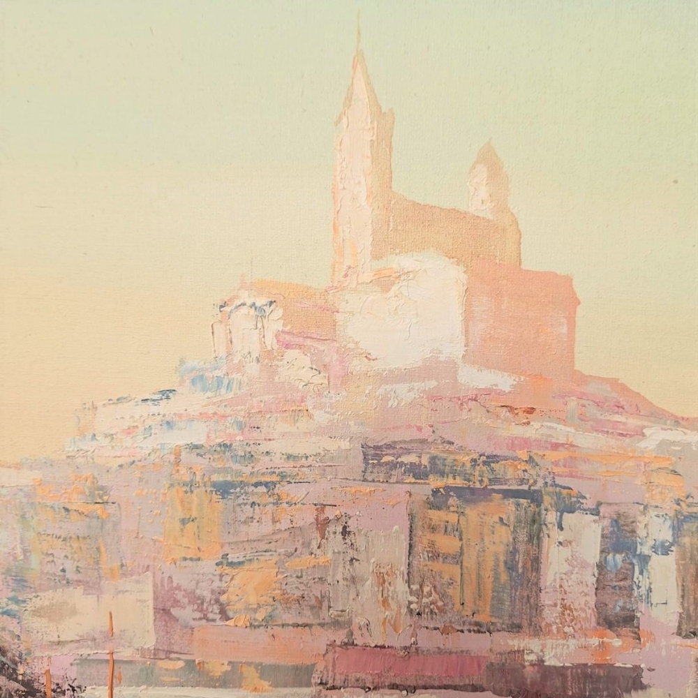 Cuadro al óleo con vistas a Marsella de Otto Stawi, 1980