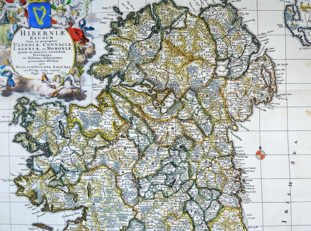 Irlanda, mapa raro y de gran tamaño, N. Visscher, 1690, Hibernae Regnum…