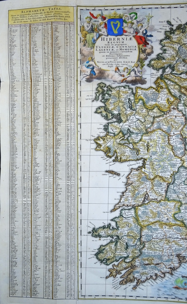 Irlanda, mapa raro y de gran tamaño, N. Visscher, 1690, Hibernae Regnum…