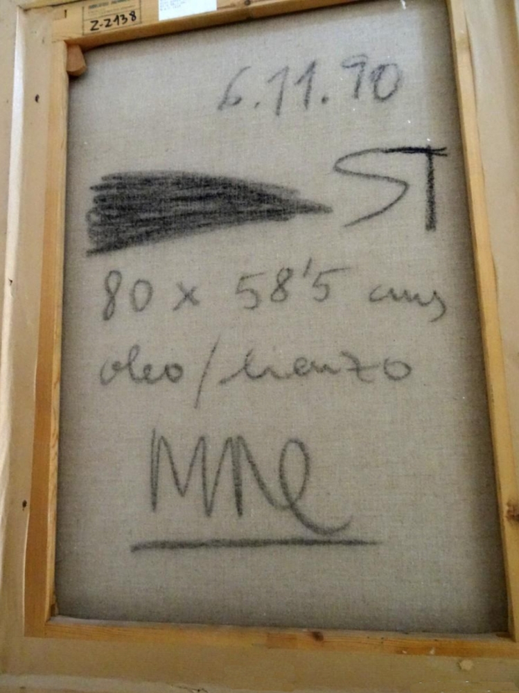 Miguel Ángel Campano, pintura abstracta, formas geométricas grises, 1990