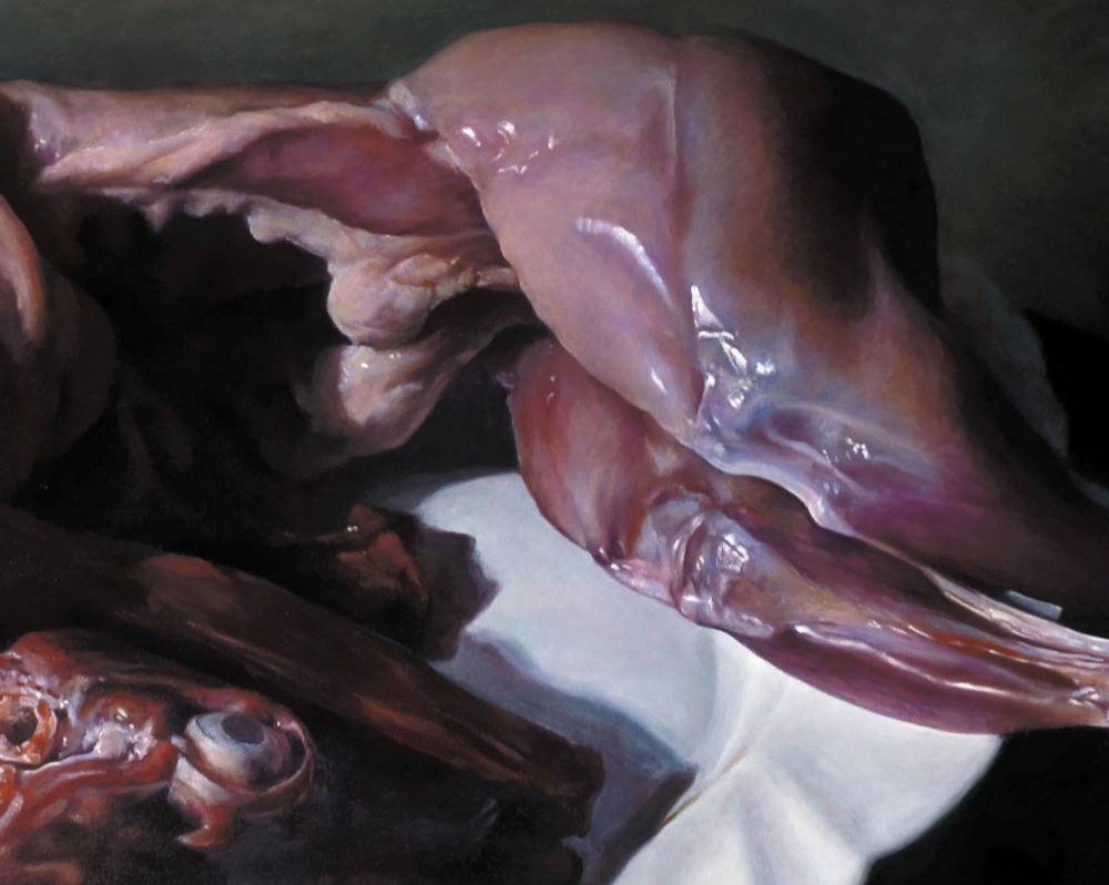 Chao Chen Huang, pintura hiperrealista, bodegón con conejo, 2007