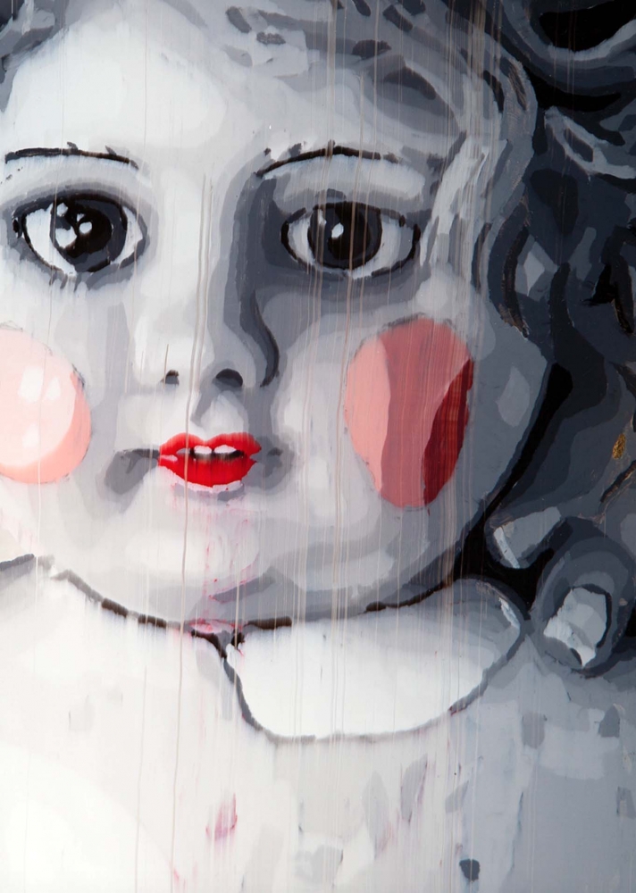 Jason Cresswell, pintura sobre metacrilato, virgen contemporánea con niño