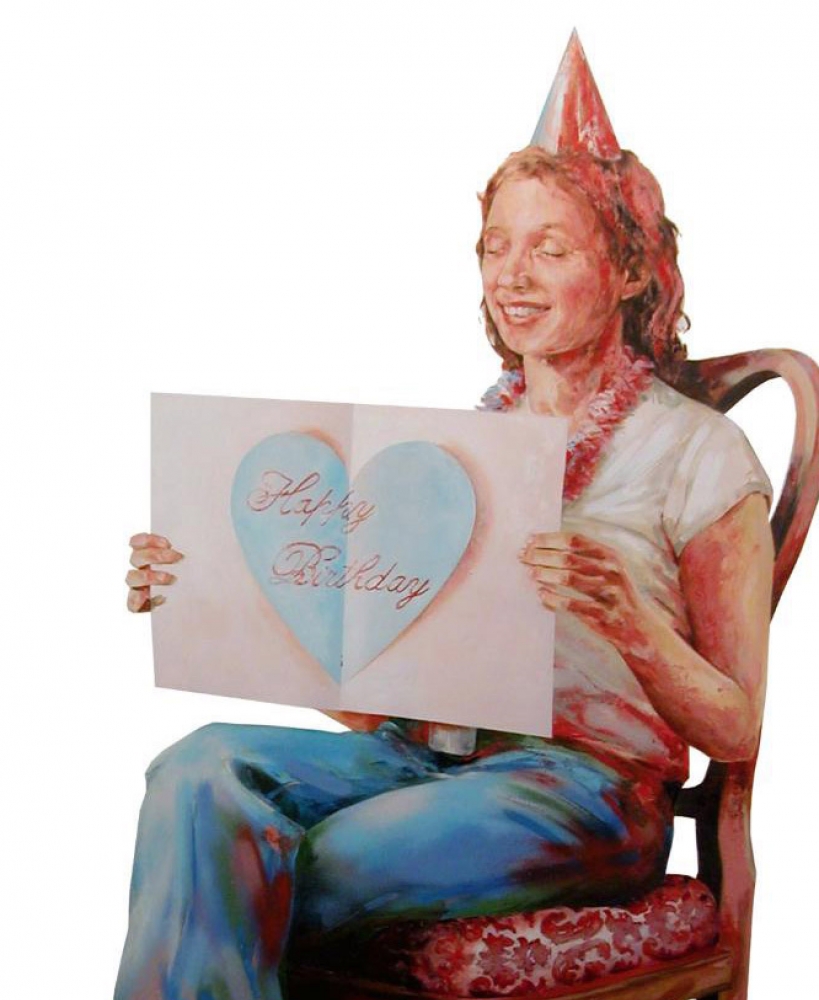 Samuel Salcedo, pintura contemporánea expresionista, mujer cumpleaños, 2006