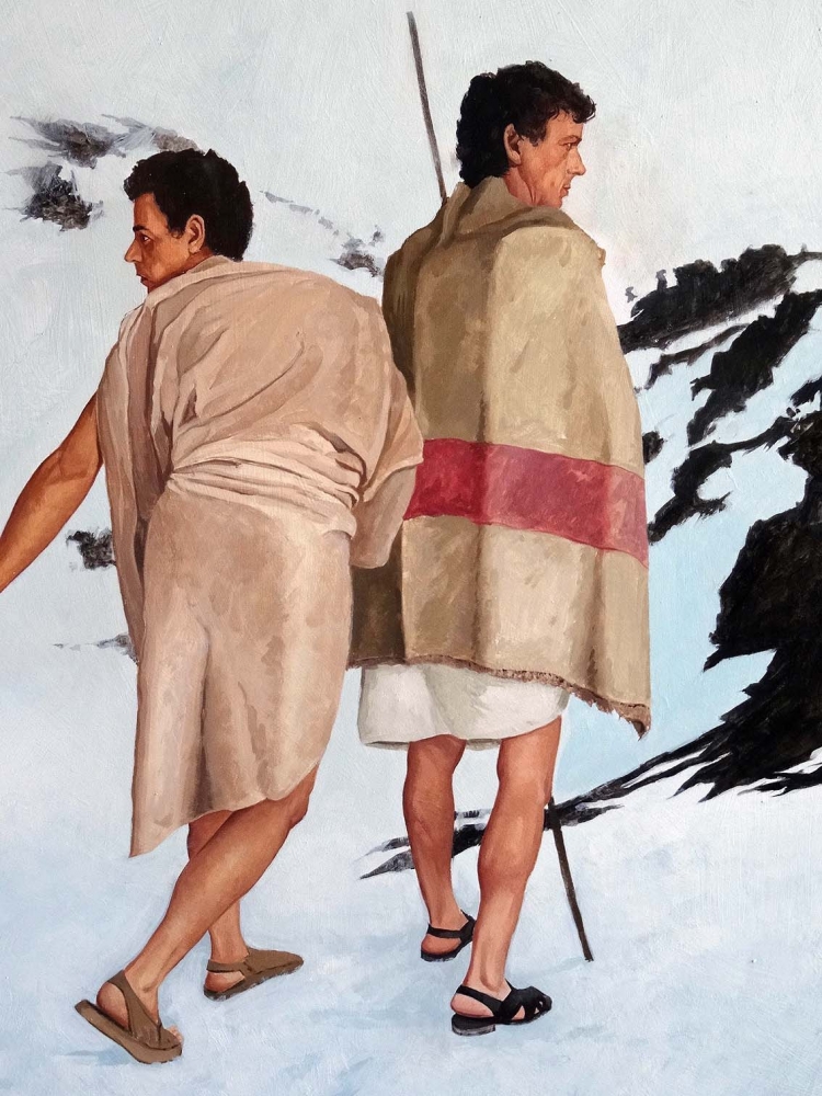 Alfredo López, expedición en la nieve, óleo sobre tabla, 2002, realismo mágico