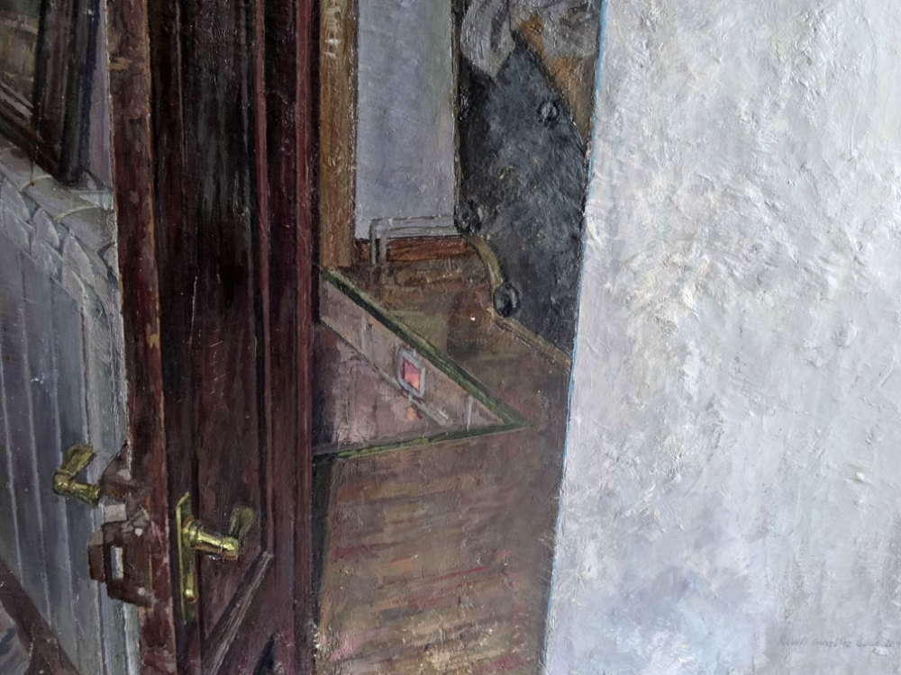Ricardo González García, pintura realista, escena interior habitación con puerta, 2004