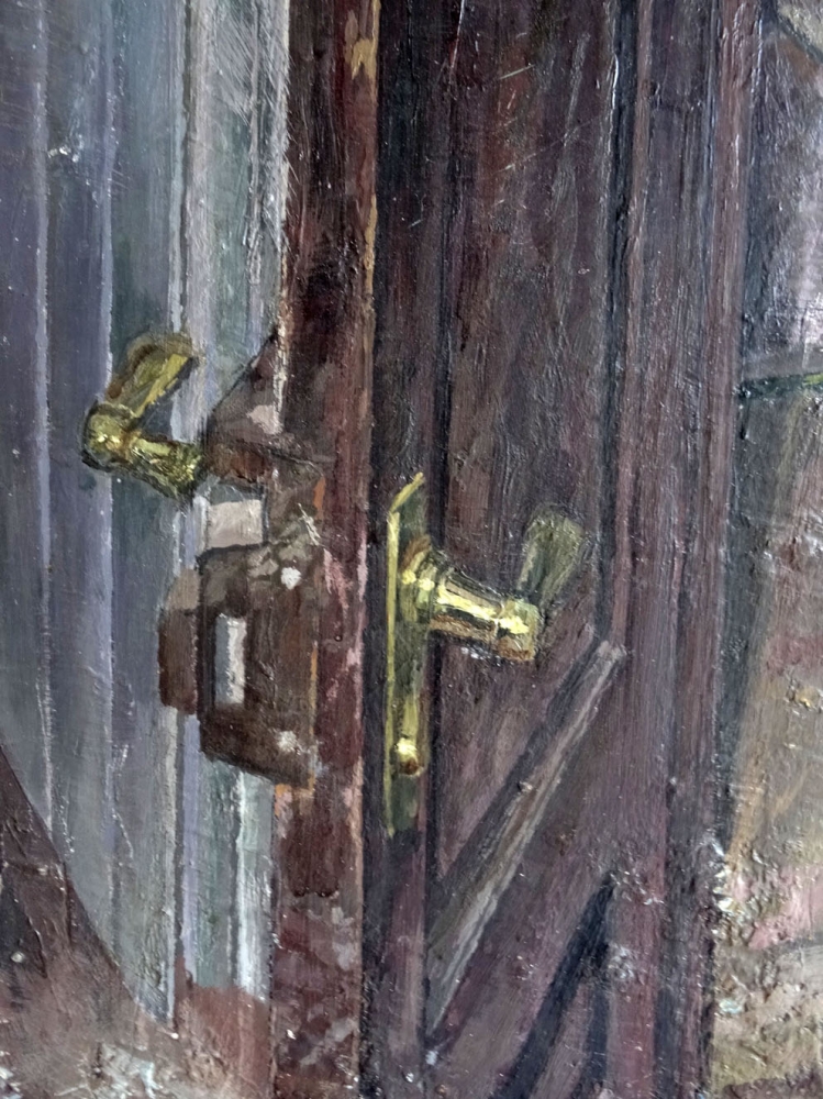 Ricardo González García, pintura realista, escena interior habitación con puerta, 2004